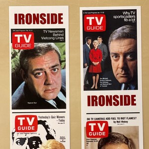 Ironside, Raymond Burr, TV Guide Covers Bookmark, Bookmarks, Crime Drama Bookmark, Perry Mason, Raymond Burr, Ironside Fan Gift