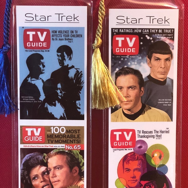 Star Trek Fans Bookmark Set, Captain Kirk, Mr. Spock, TV Guide Covers, Star Trek Gift, Stocking Stuffer, William Shatner, Leonard Nimoy