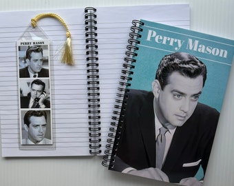 Perry Mason Notebook and Bookmark Set, Perry Mason Journal, Raymond Burr, Perry Mason Gift, Lawyer Gift, Spiral Lined Notebook