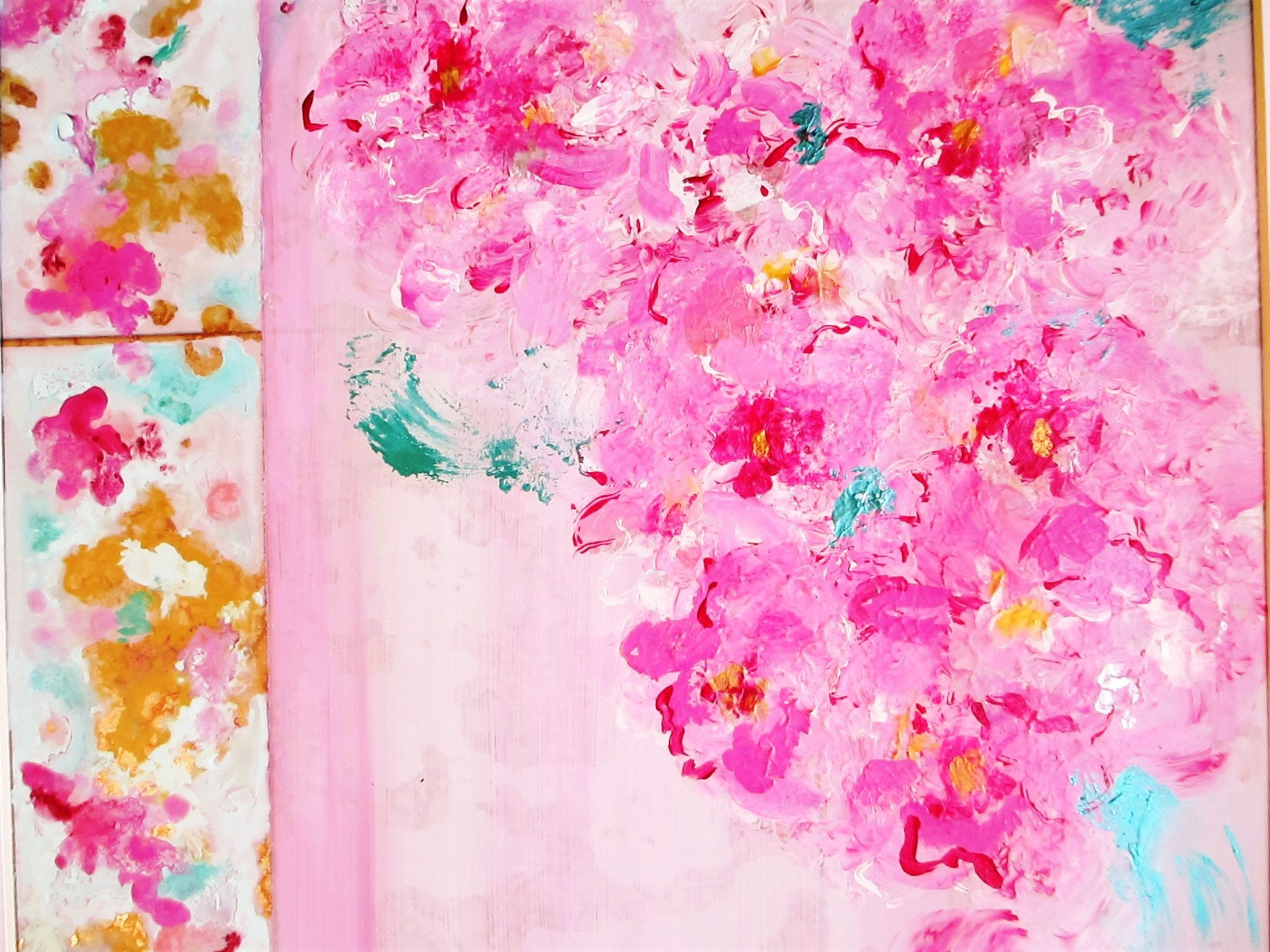 Original Abstract Modern Art Pink Painting Pink Flowers Etsy
