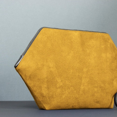 Minimalist shops purse: wristlet clutch, yellow handbag purse, handmade bag