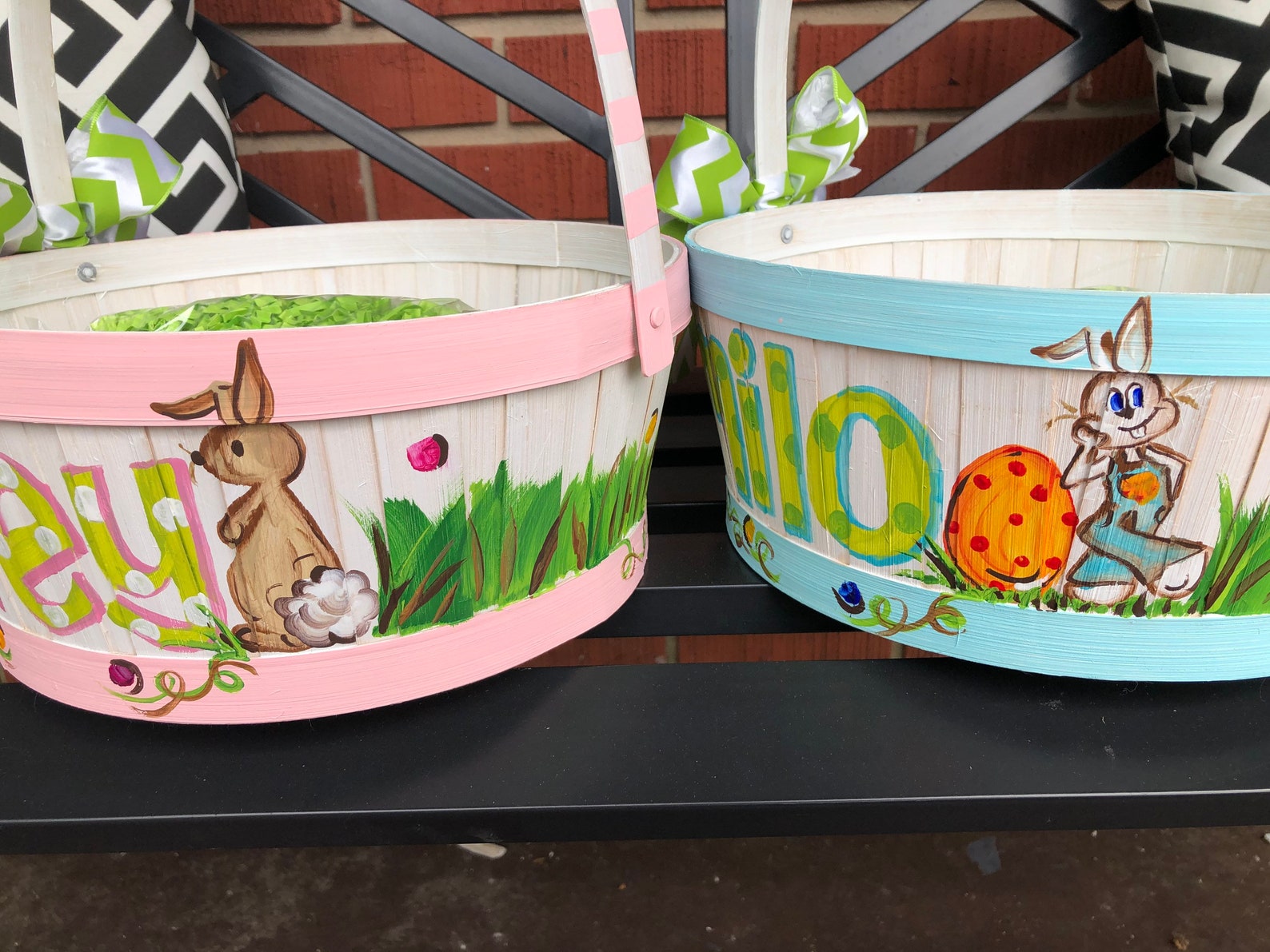 Hand Painted Easter Basket in Blue Etsy