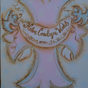 Cross Baby Girl Hospital Door Hanger