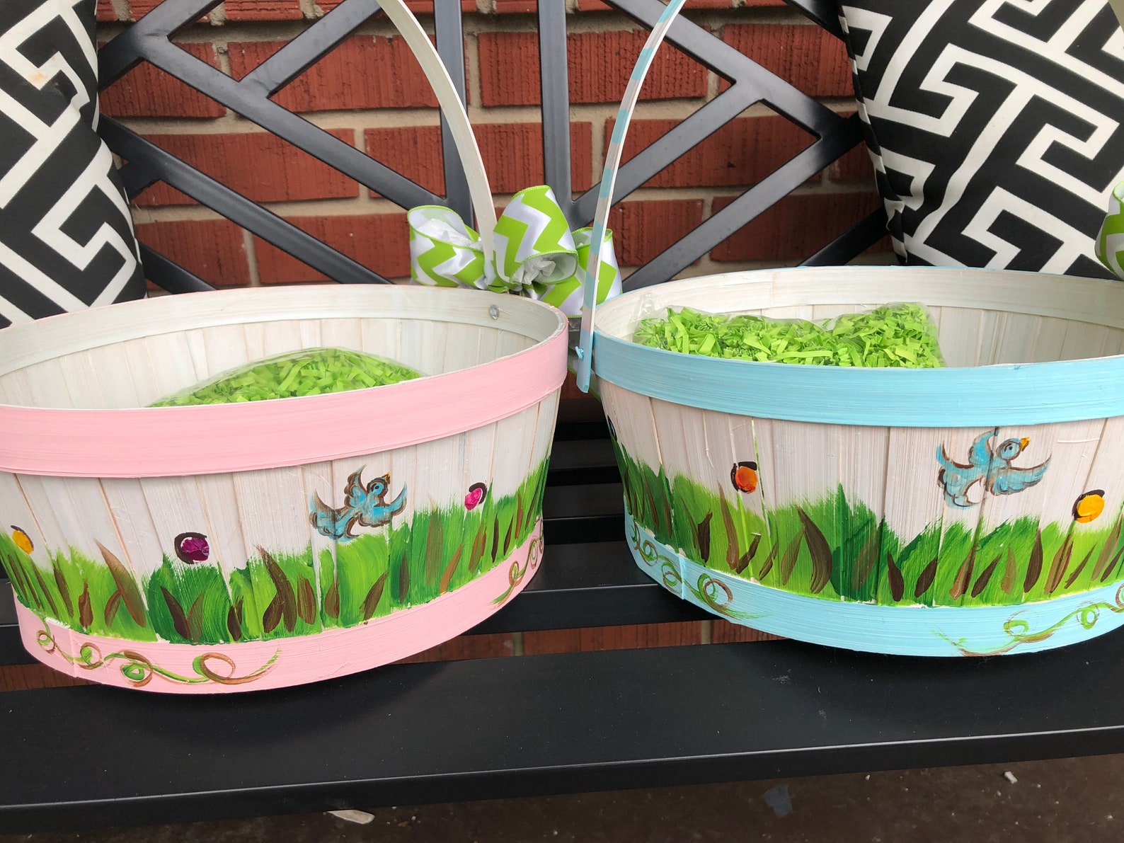 Hand Painted Easter Basket in Pink Etsy