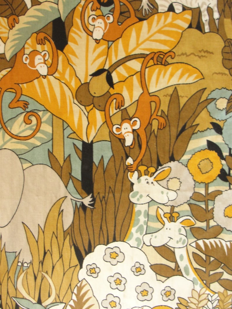 44 inches x 64 inches. Vintage Jungle Safari Drapery Fabric