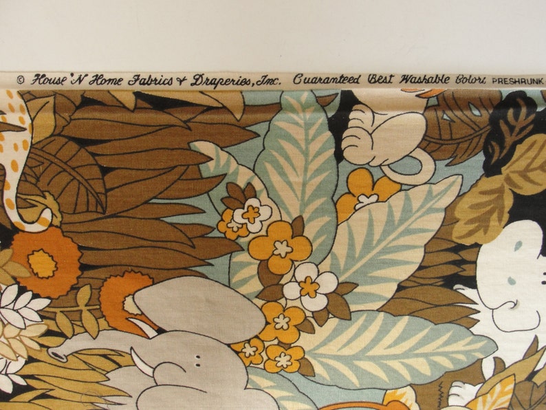 44 inches x 64 inches. Vintage Jungle Safari Drapery Fabric