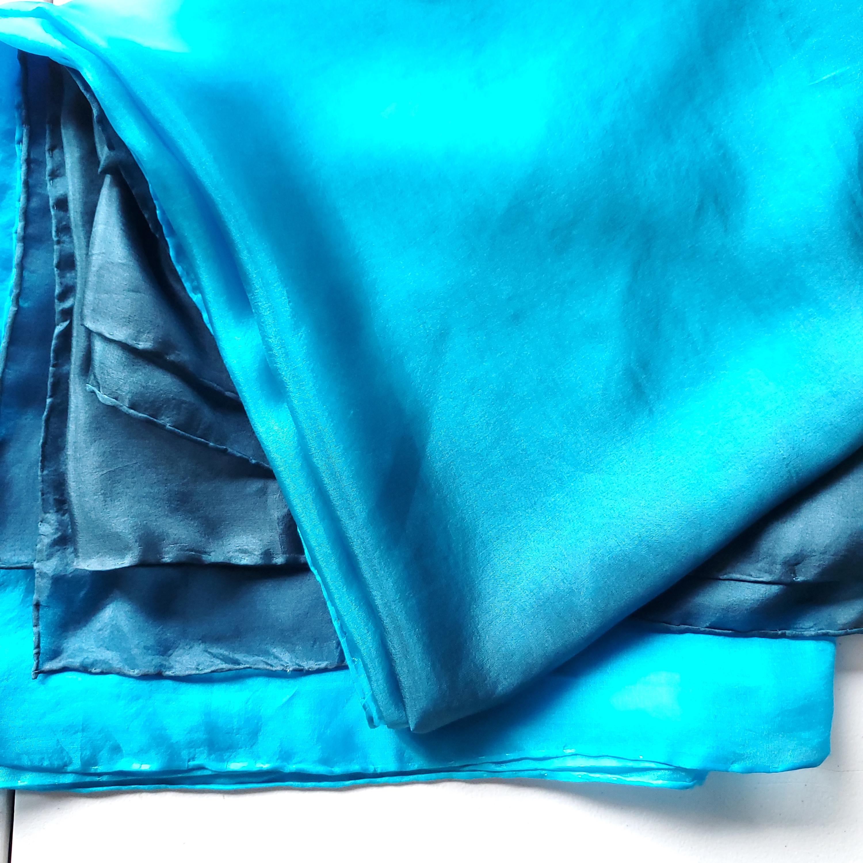 Silk Belly Dance Veil Blue, Teal and Silver Grey Ombre