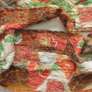Fiber Art Scarf Fall Colors Original Up Cycled Cloth