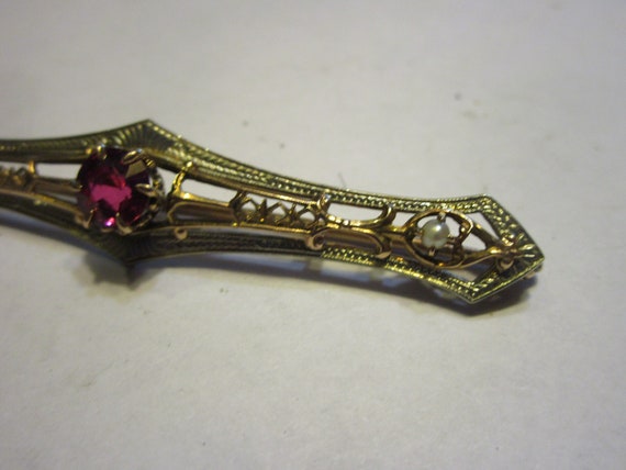 Antique Victorian 10 K Yellow Gold Filigree Bar B… - image 2