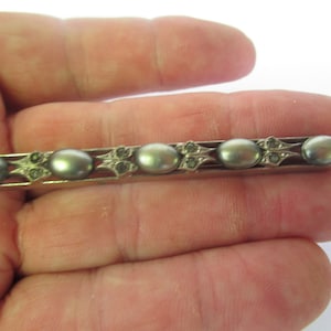 Antique Art Deco Grey Pearl & Rhinestone Long Bar Brooch