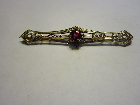 Antique Victorian 10 K Yellow Gold Filigree Bar B… - image 1