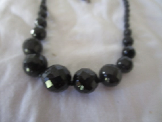 Antique Graduated Faceted Black Glass Beaded Ball… - image 2
