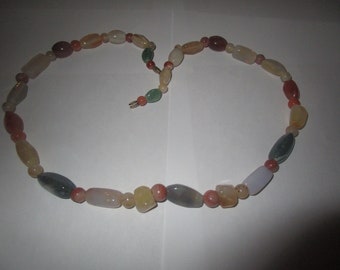 Vtg Multi Colored Polished Stone Beaded Necklace