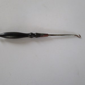 19th C Antique Turned Wood Handle Shoe Button Hook
