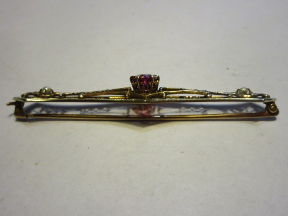 Antique Victorian 10 K Yellow Gold Filigree Bar B… - image 3