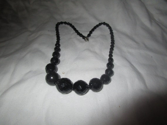 Antique Graduated Faceted Black Glass Beaded Ball… - image 1