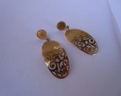 Vintage Fancy Gold Tone Filigree Dangle Pierced earrings