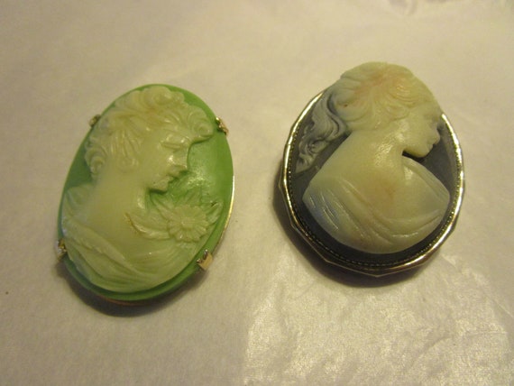 Vtg Victorian Style Faux Cameo Brooches Lot of 2 - image 1