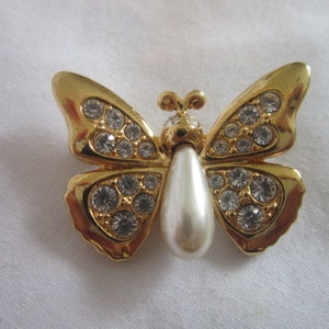 Vintage Rare Swarovski Gold Butterfly Brooch Pin - Designer Signed Swarovski Swan