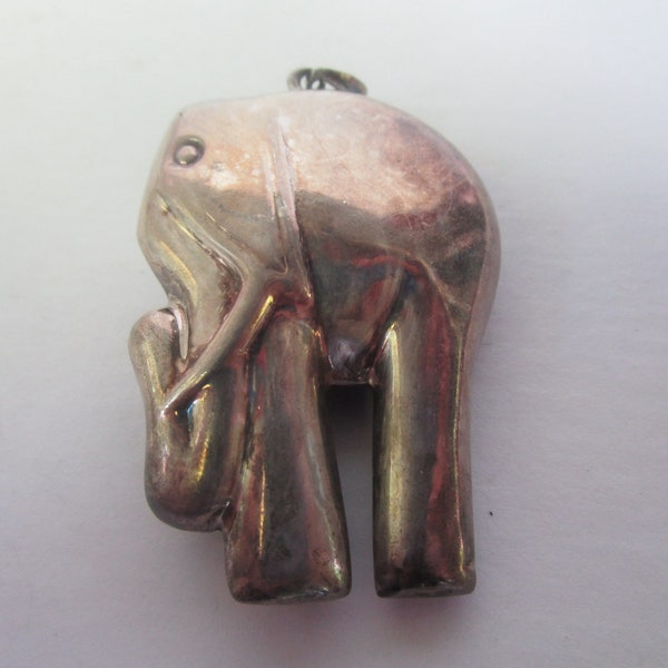 Vintage  SU Sterling Silver Large Pendant Funny Full Body Figural Elephant