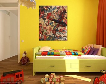 Mixed Media Spider-Man Comic Book Art on Wood Wall Decor