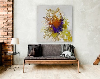 Original abstrakte Fluid Kunst Malerei auf Leinwand WandKunst bunte Wand-Dekor