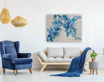 Original abstrakte Fluid Kunst Malerei auf Leinwand WandKunst bunte Wand-Dekor