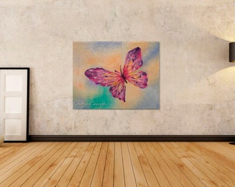 Original Abstract Flying Butterfly Fine Art Acrylic Painting on Stretched Canvas