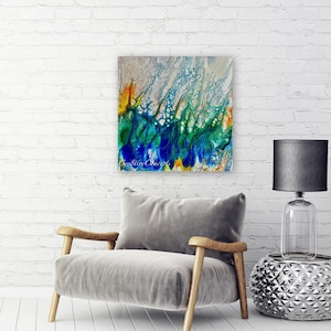 Original Abstract  Fluid Art Painting on Canvas Wall Art Colorful Wall Decor