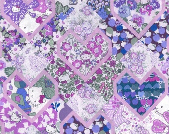 Liberty Japan x Hello Kitty | Tana Lawn | Patchwork Hearts | Purple