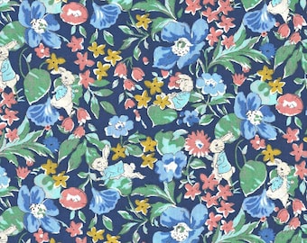 Liberty X Peter Rabbit | Tana Lawn | Poppy & Honesty Rabbit | Navy Blue