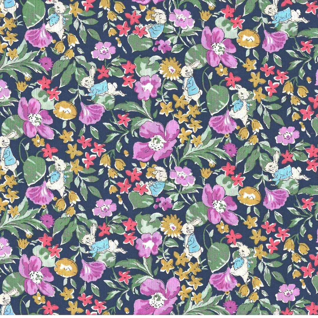 Liberty X Peter Rabbit | Tana Lawn | Poppy & Honesty Rabbit | Navy ...