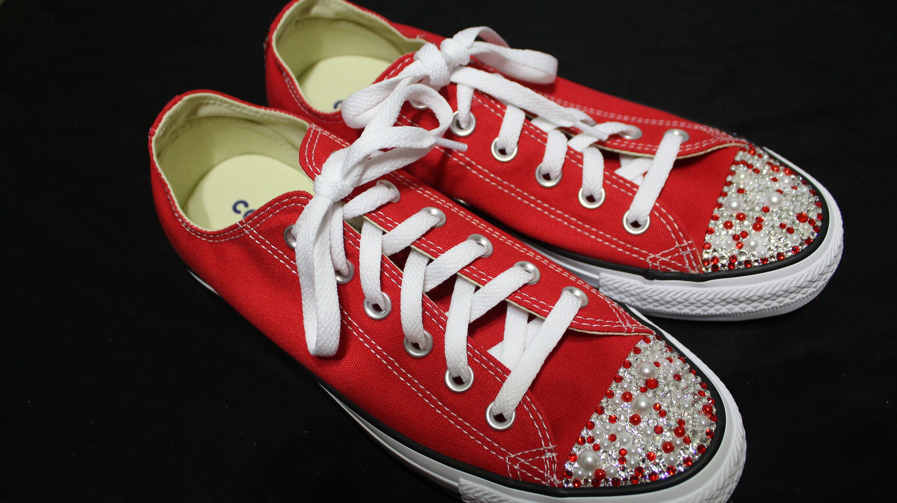 Women Bling Red Converse Sneakers