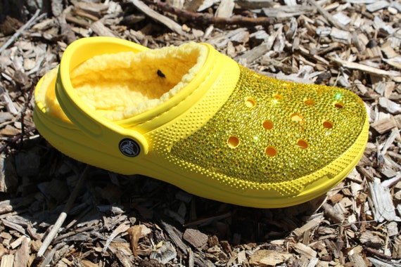 yellow fluffy crocs