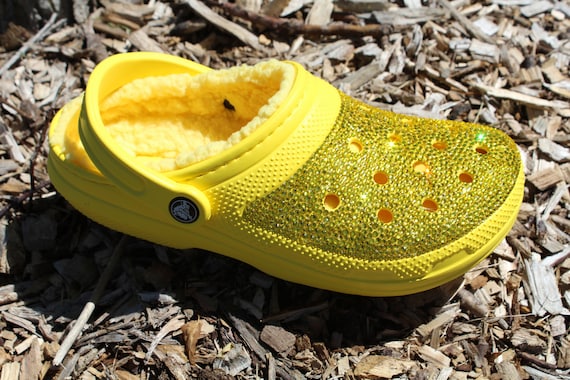 fuzzy crocs yellow