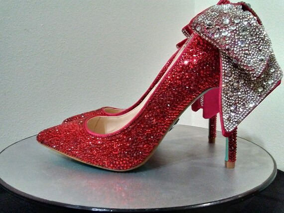 red bedazzled heels