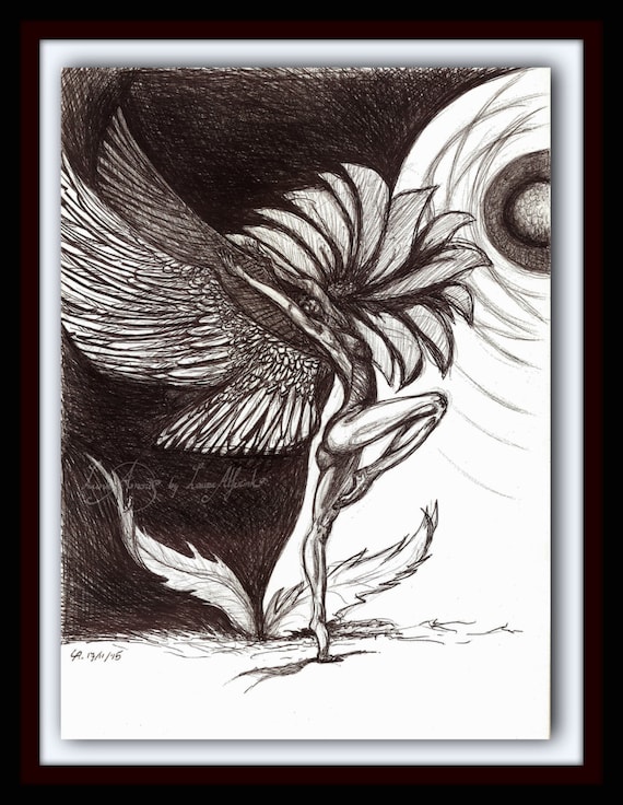 Fine Art A4 Długopis Surrealistyczne Rysunek Nox Noctis Tripudionight Dance Oryginalna Grafika Przez Luna Amors