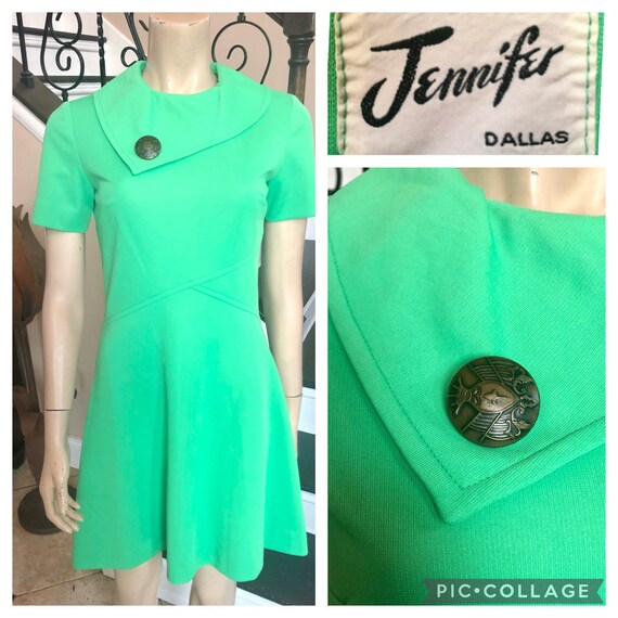 Cute Vintage 70s Green Mod Dress by Jennifer Dall… - image 5