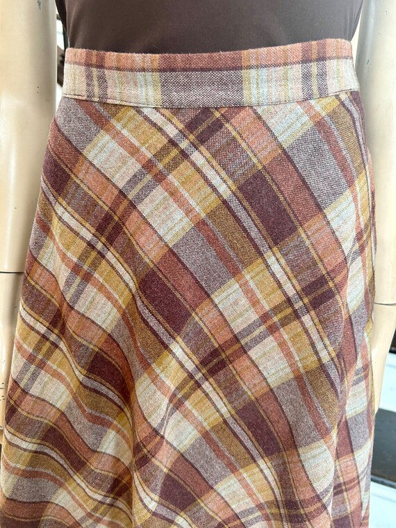 Cute Vintage 70s Wool Aline Brown Plaid Skirt by … - image 9