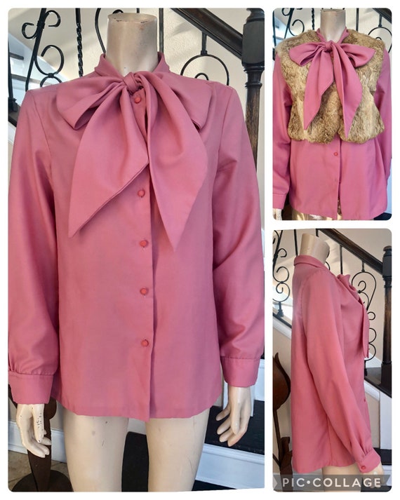 Cute Vintage Pink Miss Fashionality Bow Blouse wit