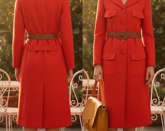 Jaqueta/vestido vintage estiloso dos anos 70 em poliéster vermelho da Butte Knit / Tamanhos P/M