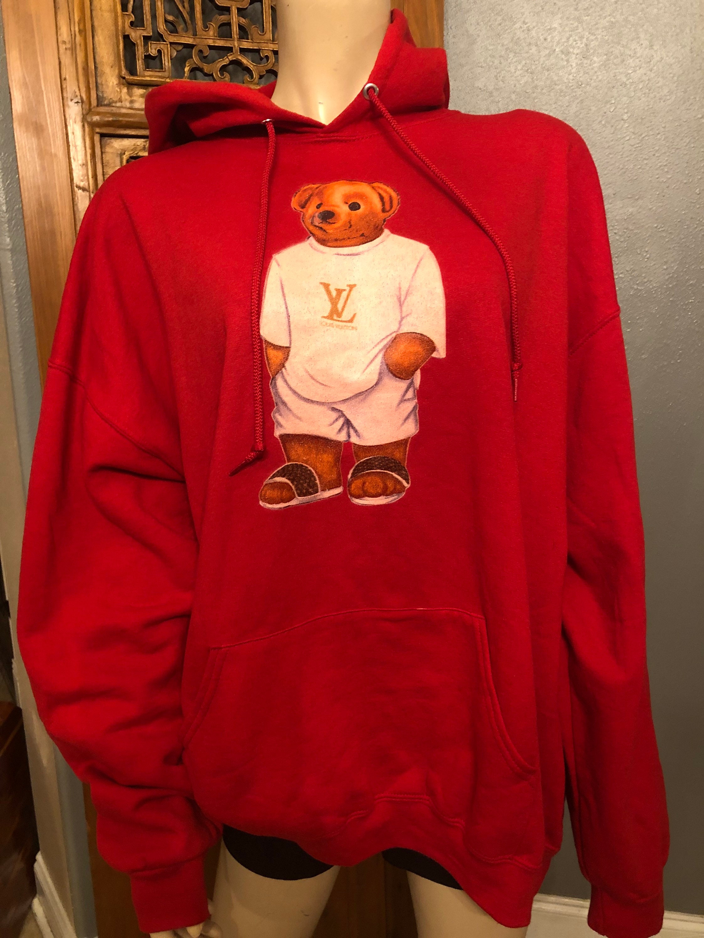 Cool Louis Vuitton Red Hoodie Bear Sweatshirt / XXL 