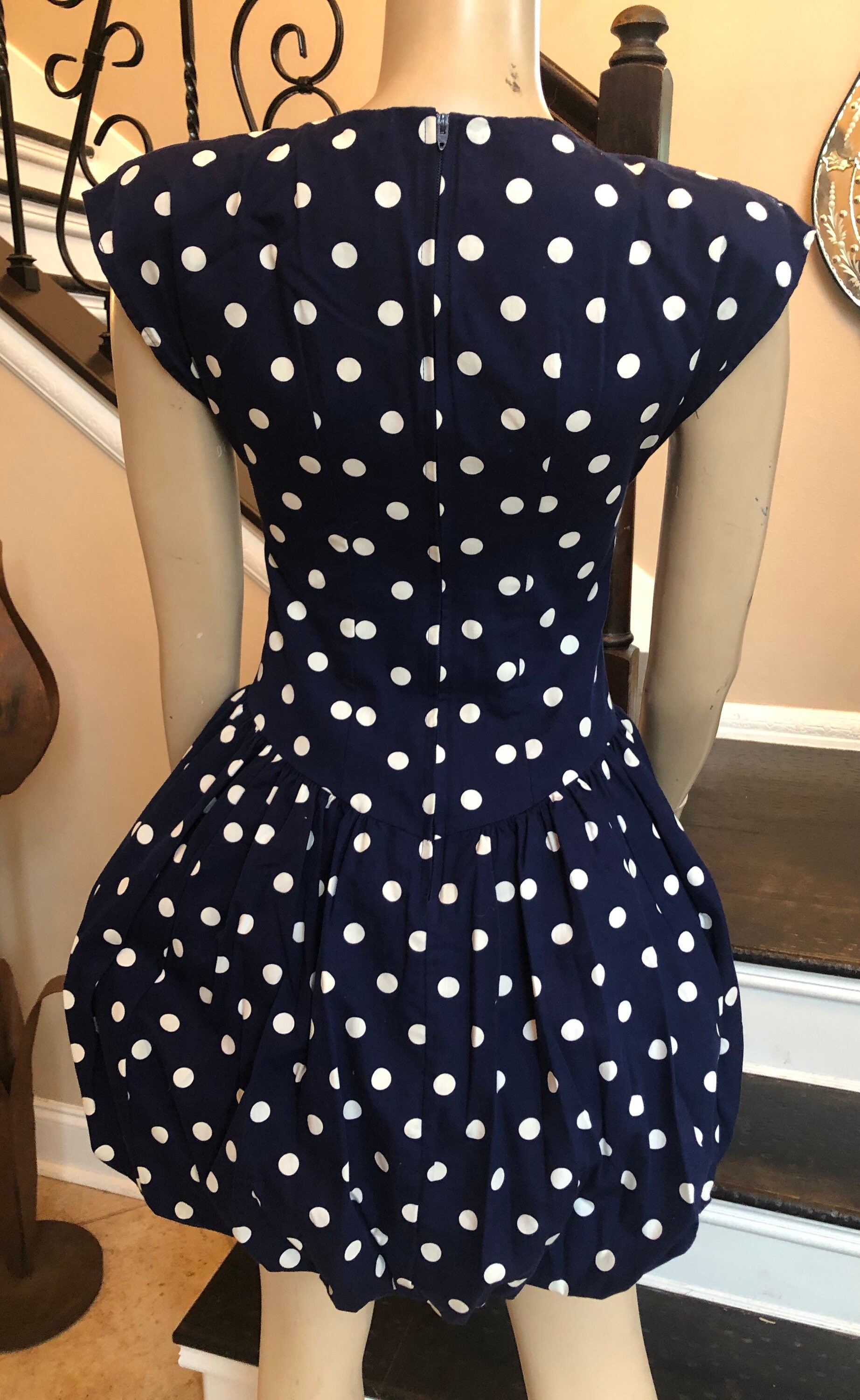 Cute Vintage 80s Blue Polkadot Bubble Skirt Mini Dress by Etsy