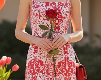 Vestido Shoshana sem mangas com estampa fofa em vermelho e branco e forro / Tamanho pequeno