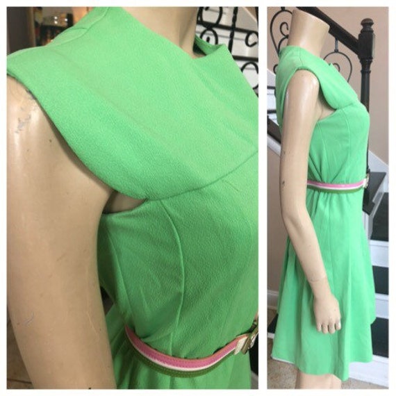 Cute Vintage 70s Lime Green Sleeveless Polyester … - image 8