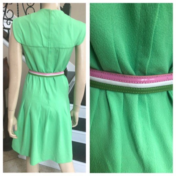 Cute Vintage 70s Lime Green Sleeveless Polyester … - image 9