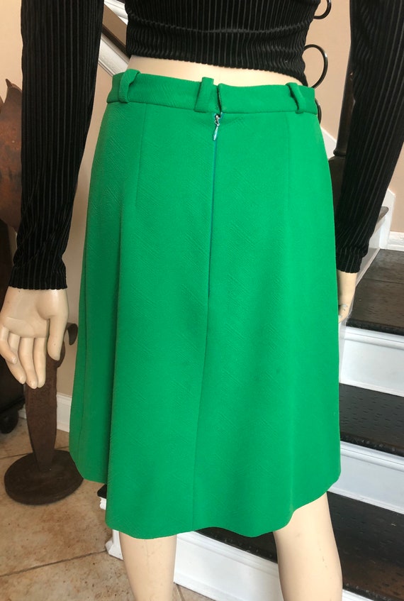 Cool Vintage Green 70s Gogo Polyester Aline skirt… - image 5