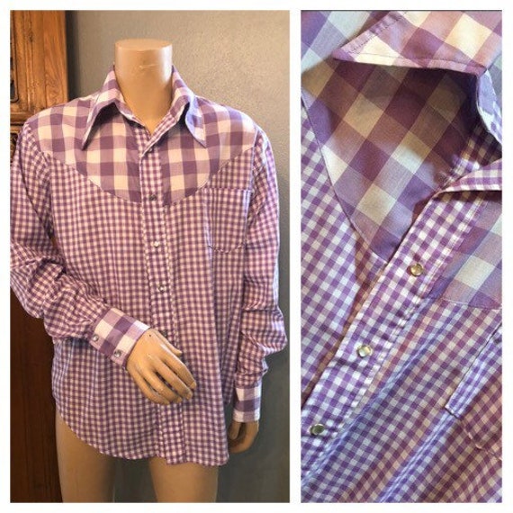 Vintage Purple Gingham Square Dance Western Mens … - image 1