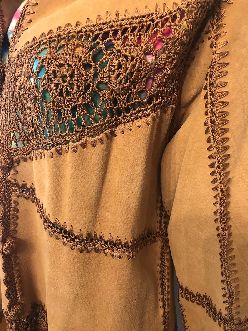 Hippie Vintage style Tan Brown Suede Jacket with Tags by Carducci Large