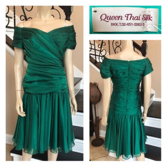 Gorgeous Vintage Emerald Green Thai Silk Formal o… - image 2